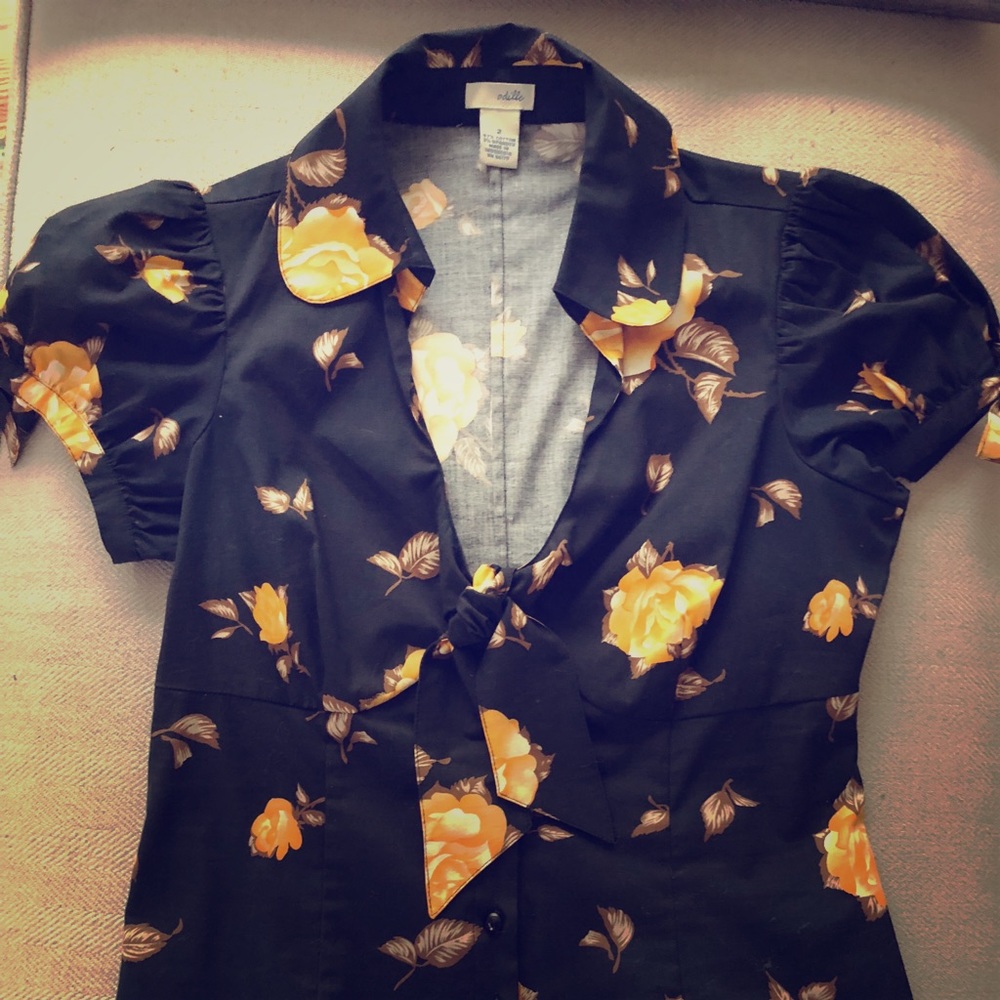 Odille for Anthropologie floral tie blouse.